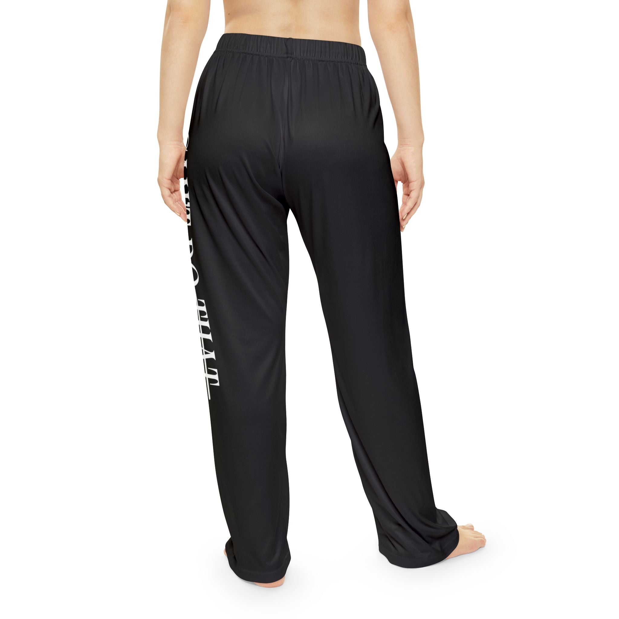 Women's Black Pajama Pants — Side 'Can't Do What' Typography Lounge Sleepwear